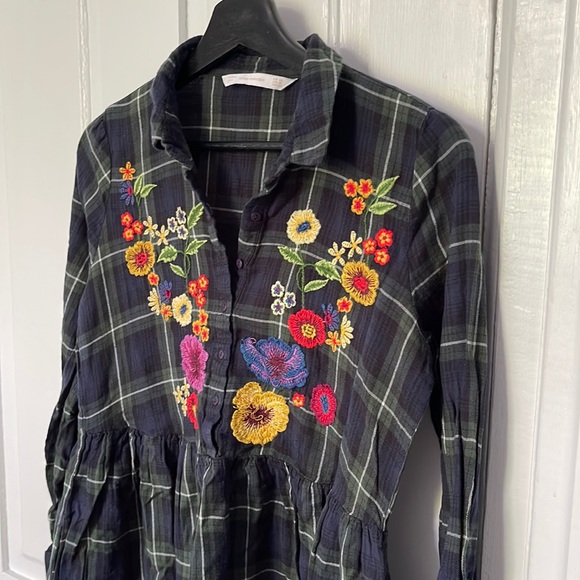 Zara Trafaluc Embroidered Plaid Shirt - Picture 2 of 7